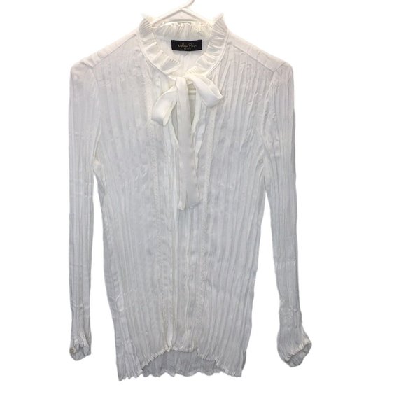 Melissa Paige Tops - Melissa Paige Crinkle Blouse Ruffle Tie Neck Top Women Petite Medium Long Sleeve